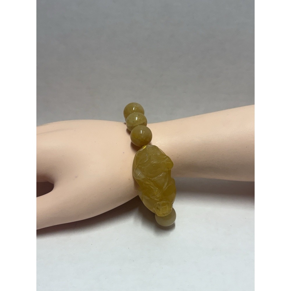 Bracelet Amber Brown Color Carved Lucky Pig Round Beads Stretchy Band